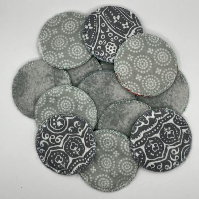 REUSABLE COTTON ROUNDS-ASSORTED GRAY PRINTS